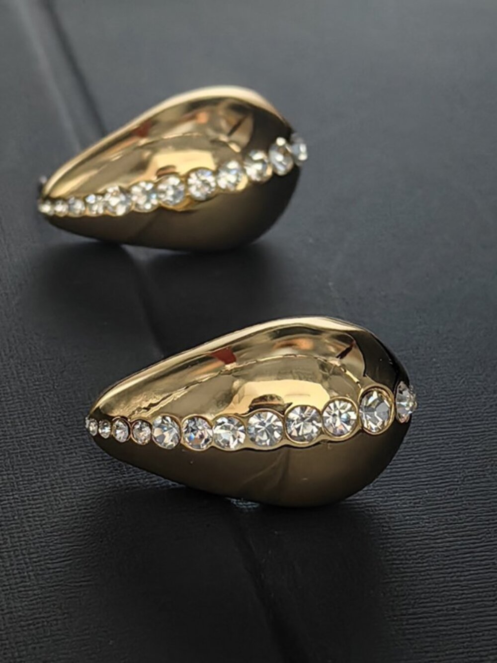 Gold-Tone Pave Crystal Teardrop Hoop Earrings